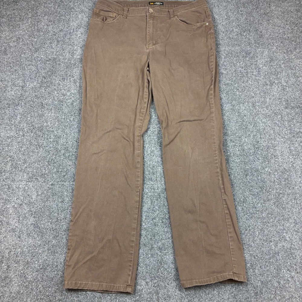 Lee Relaxed Fit Straight Leg Pants Brown Mid Rise Womens Size 14 Medium 34x30